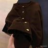Women's Retro Gold Buckle Round Neck Knit Cardigan - Autumn/Winter 2026 Collection, Loose Casual Fit Sweater.