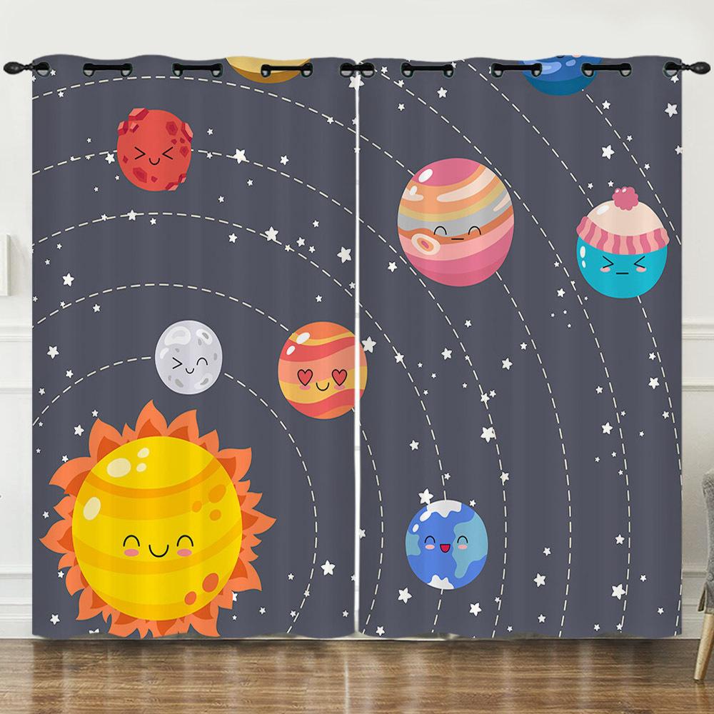 Curtain Space Universe Starry Sky Illustration 3D Digital Printing Blackout Curtain Punching