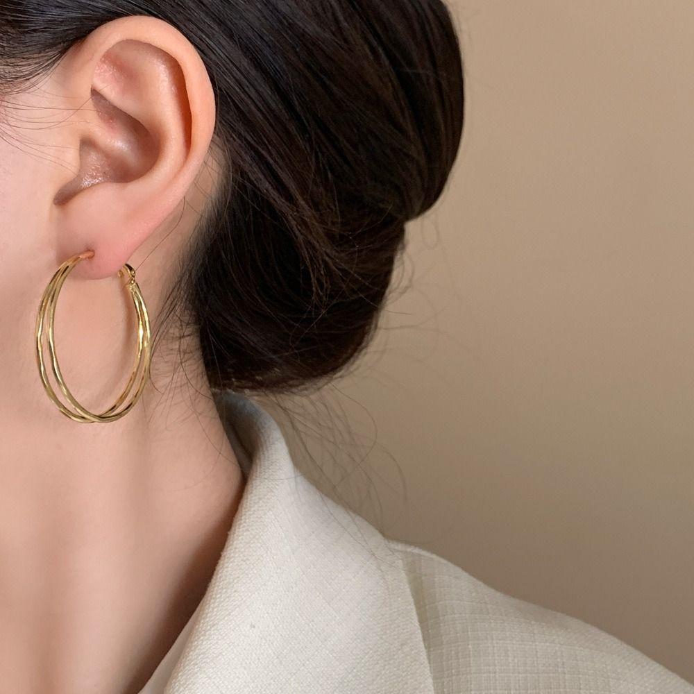 Двухслойные круглые серьги-кольца, украшение для ушей, аксессуары для ушей, круглые серьги для женщин и дам