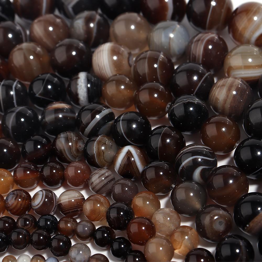 Dark Coffee Brown Stripe Agate Spacer Beads 4-12mm Loose Beads for Jewelry Making Accessories DIY