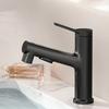 Pull-Out Bathroom Faucet with 3 Spray Modes, Ceramic Cartridge Brass Mixer Tap, Up Spray Dental Function - Black/Silver