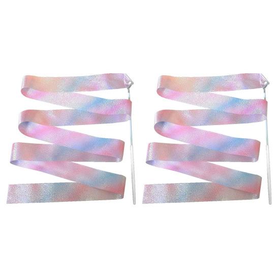 Гимнастические ленты, 2 шт., сверкающие, очень мягкие, гладкие, гибкие, с удобной ручкой, для обучения танцам, атласные детские ленты для художественной гимнастики с палочкой для детей