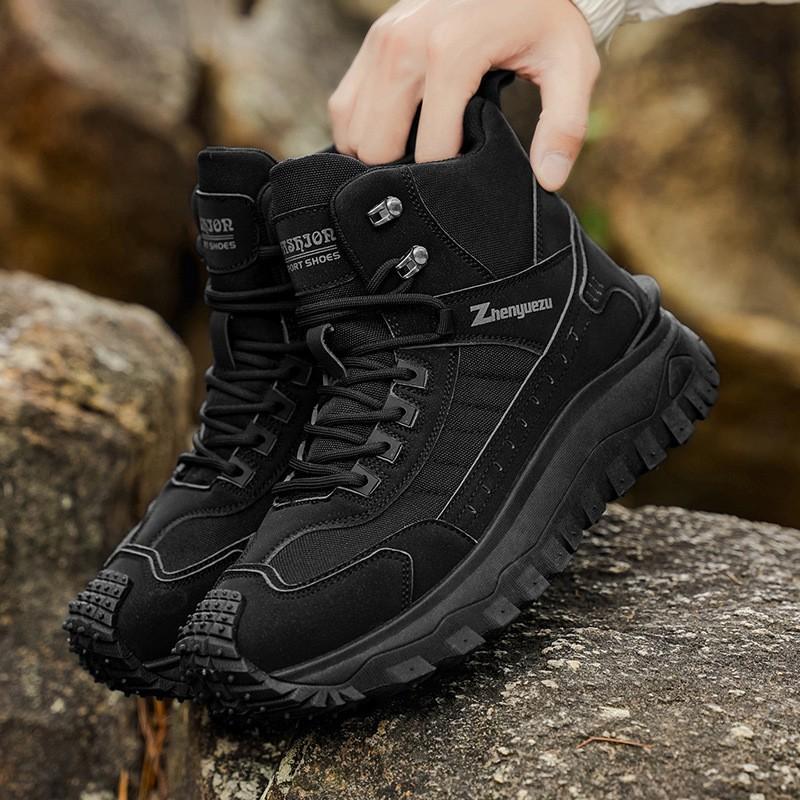 Mens Winter Hiking Boots High Top Thick Sole Tactical Large Size Comfortable Work Shoes
