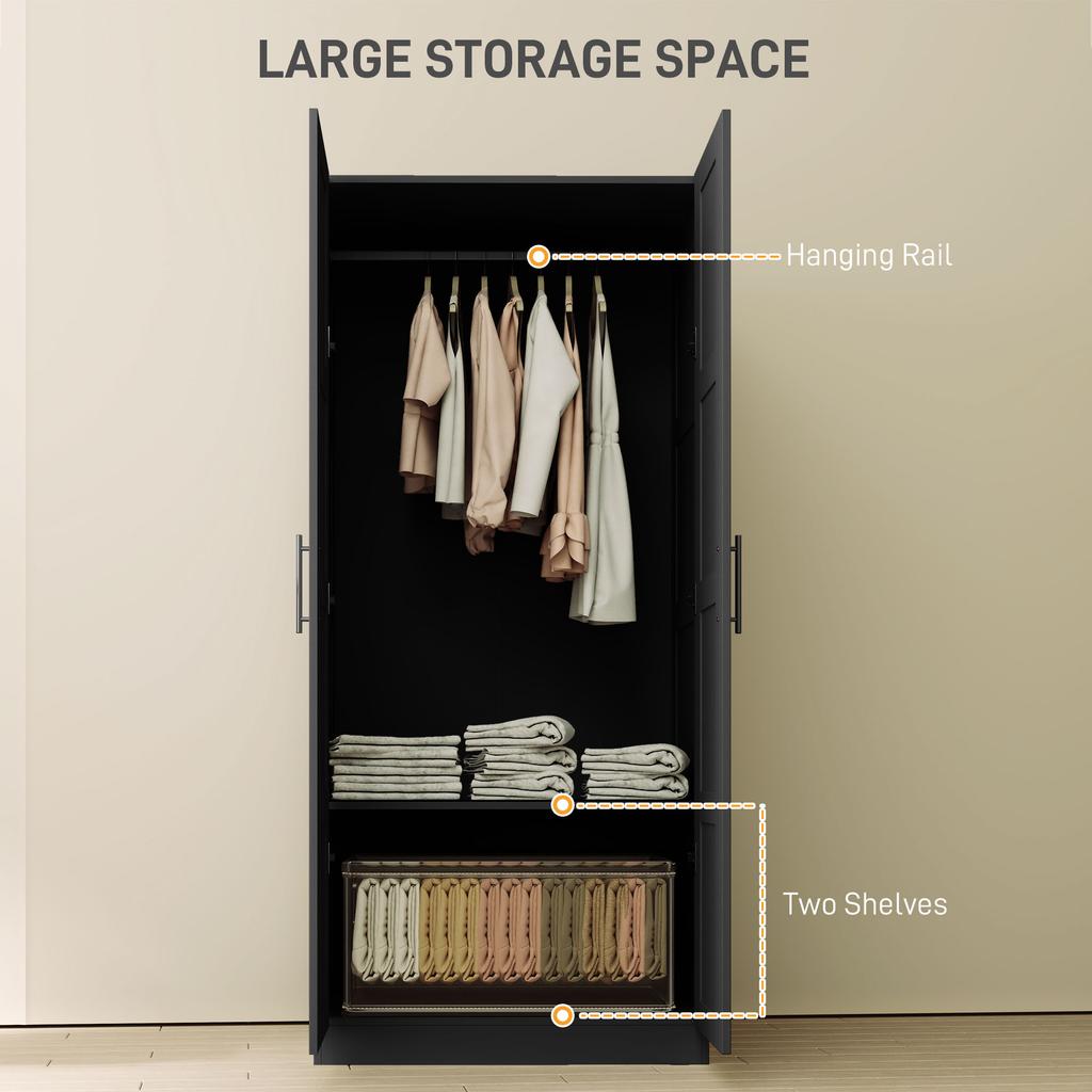 Double Panel Door Wardrobe With Shelves Black