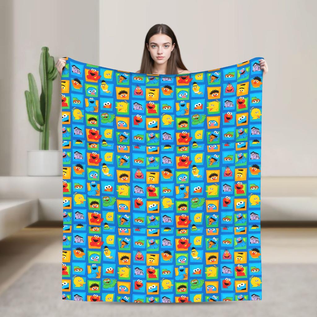 Pink Characters Sesames Streets Cartoon Warm Blanket  Picnic Plush Throw Blanket Fashion Flannel Bedspread Sofa Bed Cover