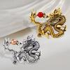 Chinese Style Zodiac Dragon Brooch Faux Pearl Decor Spring Festival Pin Cartoon Animal Shape Suit Lapel Hat Bag Badge