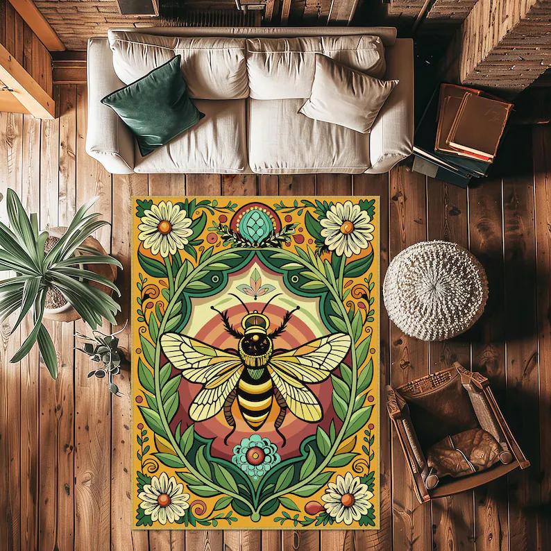 Сотовый пчелиный ковер Boho Шестиугольное искусство Природа Вдохновленный Декор для дома Ковер