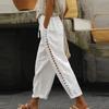 Women's Pants Fashion Casual Cotton Hemp Thin Breathable Hollow Stitching String Solid Color Pants