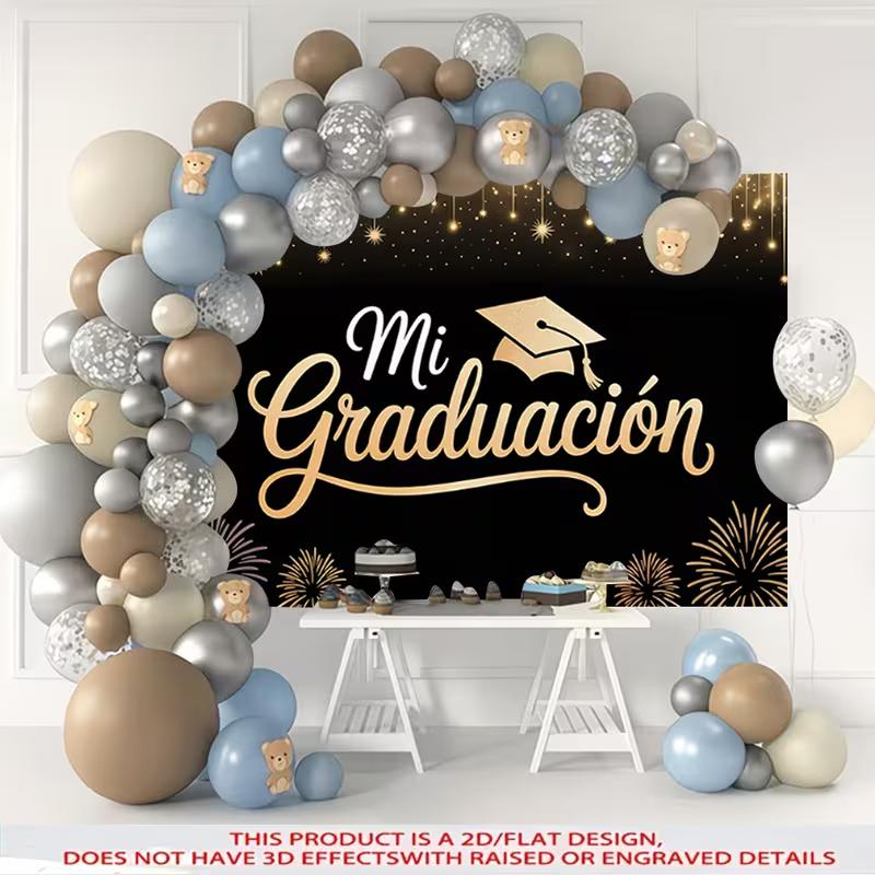 2D Elegant Black Gold Mi Graduacion Backdrop for Graduation Decoration