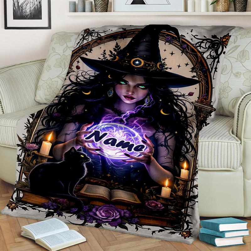 1PC Custom Name Witchcraft Magic flannel blanket versatile,all-season throw suitable for the living room,bedroom,camping,travel,and gift