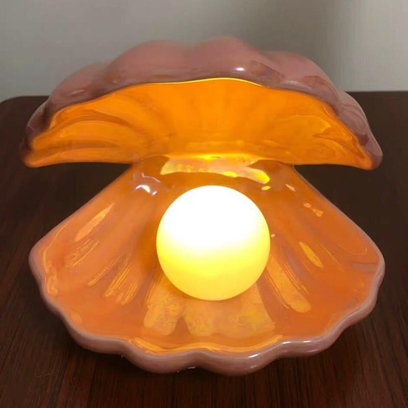 Ceramic Shell Night Lamp Night Lamp Desk Decoration Fantastic Mermaid Fairy Bedroom Night Lamp Storage Lighting | Table Lamps