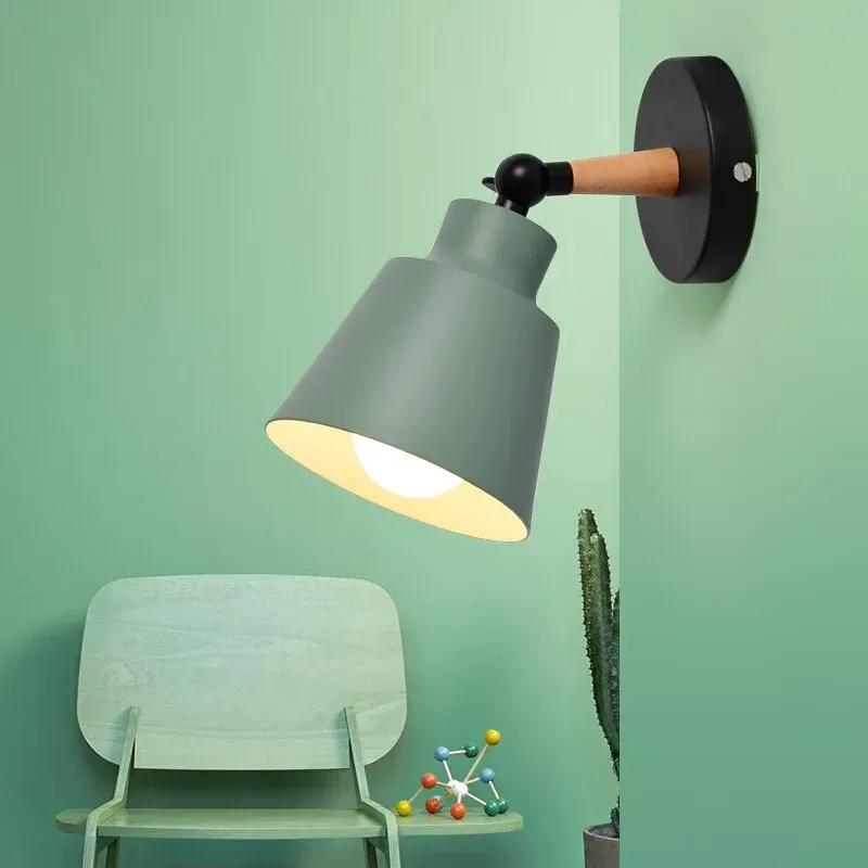 Nordic bedroom wall lamp solid wood LED wall lamps minimalist creative living room corridor bedside lamp Decorative lighting
