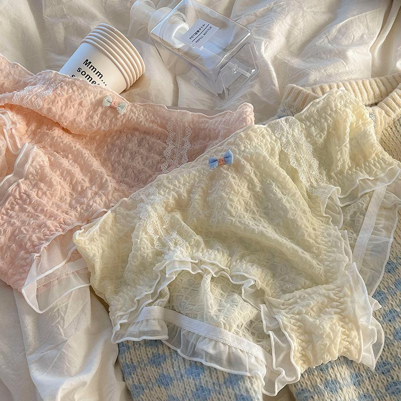 Plus Size Panties Cute Underwear Women's Panties Waist Lift Hip Sexy Breathable Bow Lace Triangle Briefs