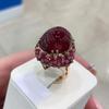 Фиолетовое золото с покрытием из 14-каратного розового золота, инкрустированное овальным рубином, помолвочные кольца для женщин, регулируемые, роскошные, преувеличенные, панк-украшения
