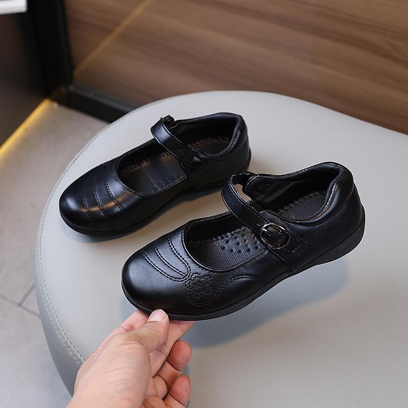 Новые туфли принцессы из кожи для девочек, черные, школьные, универсальные, детская униформа, балетки, модные детские вышитые туфли для выступлений