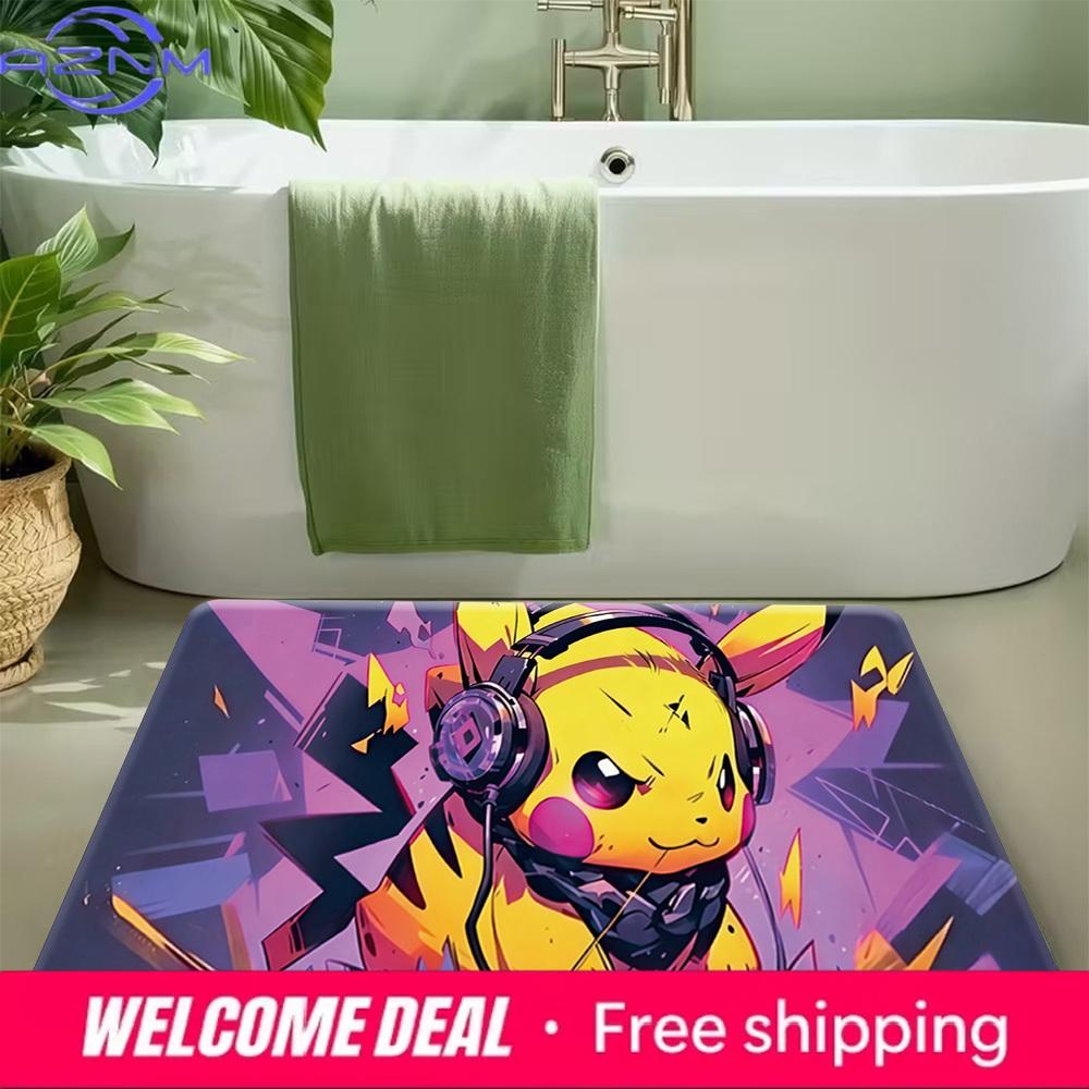Pokemon Pikachu DJ Headphones Print Non-slip Doormat Soft Floor Mat for Home Decor