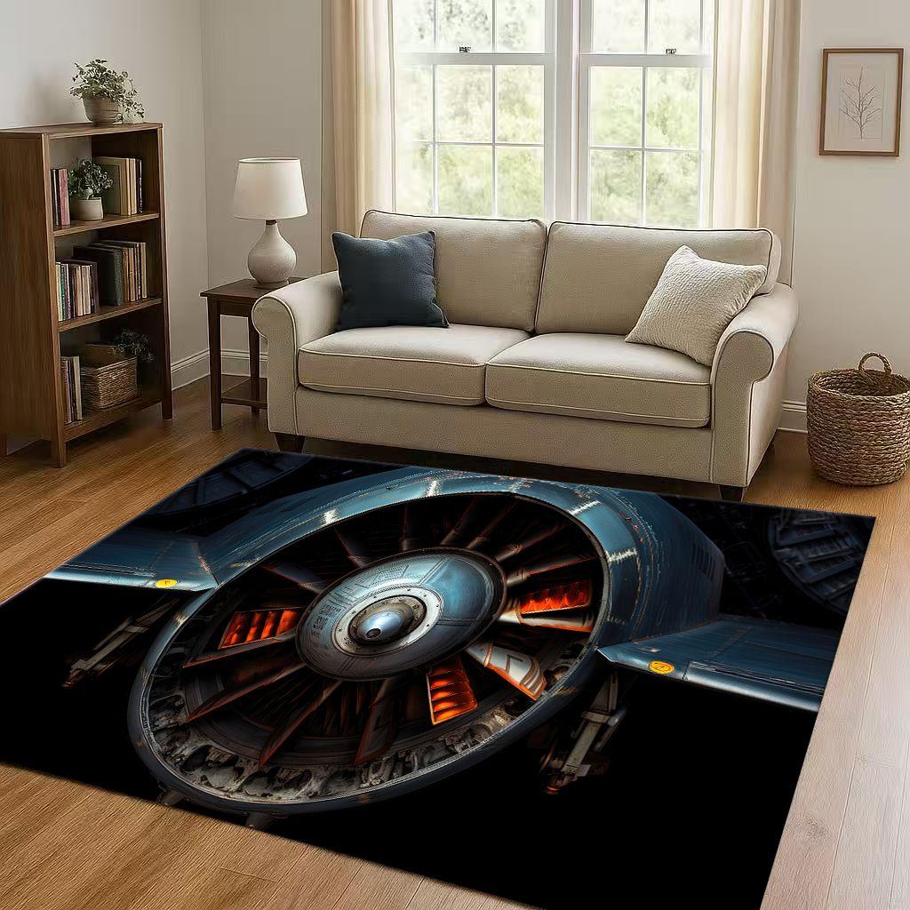 3D Spacecraft Aircraft Cockpit Dashboard Living Room Non Slip Area Rug Carpet for Bedroom Kids Playroom Sofa,Home Decor Doormat