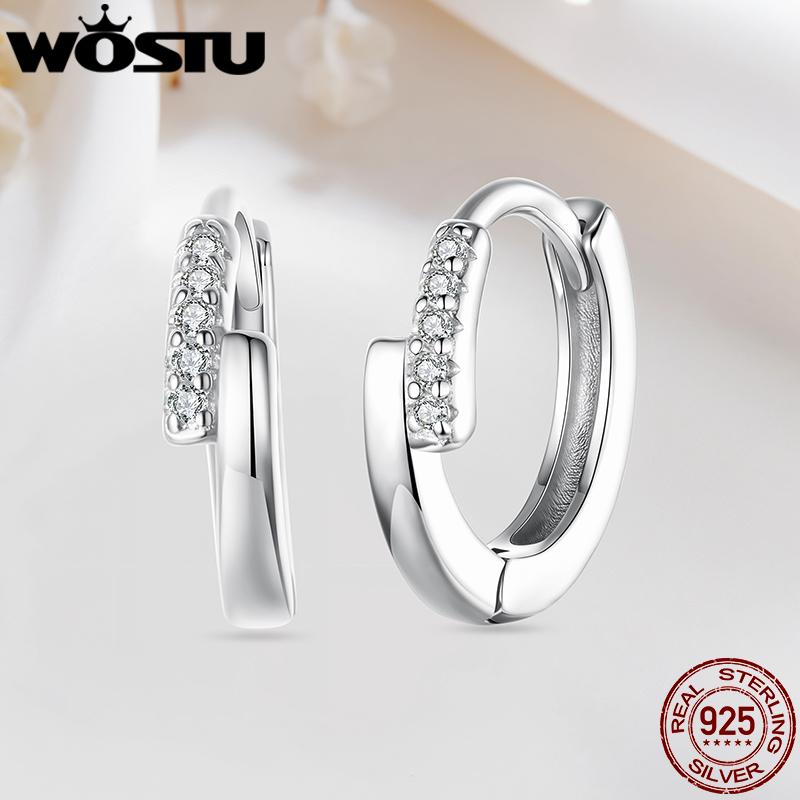 WOSTU S925 Simple Zircon Cross Hoop Huggie Earrings For Women 925 Sterling Silver Crossed Ear Cuffs Family Lover Jewelry Gift