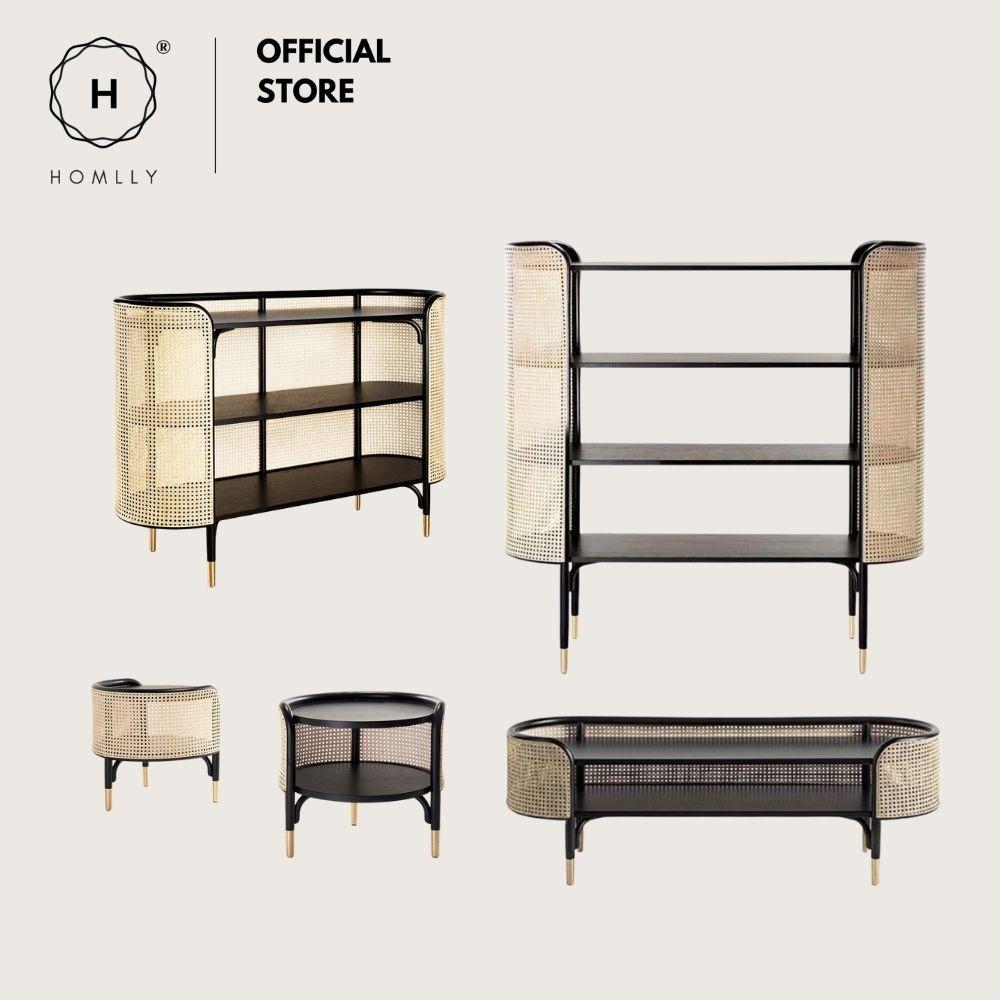Homlly Natural Rattan Black Solid Wood Display Furniture Sets