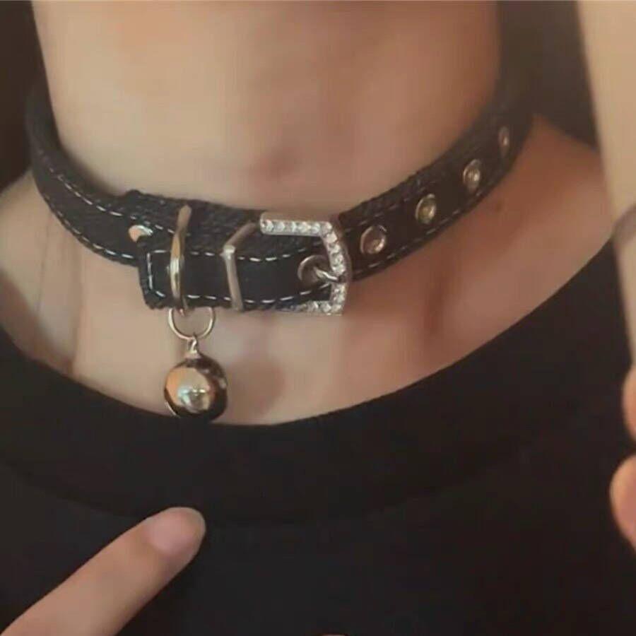 Girl Pure Desire Джинсовая ткань Колокольчик на шею Y2K Spice Girl Ошейник-чокер Нишевый дизайн Универсальное ожерелье