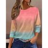 Gradient 3D Digital Printed Women's Harajuku Style Casual Round Neck Long Sleeved T-shirt
