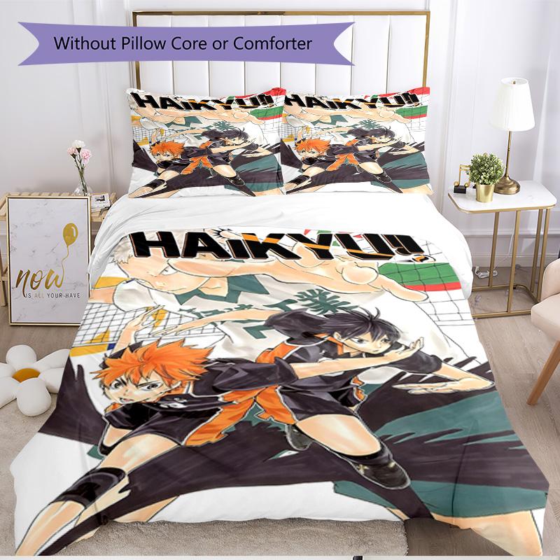 3pcs Duvet Cover Set (1*Duvet Cover + 2*Pillowcase, Without Core), Haikyu Print Soft All‑Season Bedding Set, Home Bedroom Decor Gift