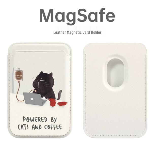 Кото-кафе MAGsafe Кожаный держатель для карт для телефона Apple – Магнитный, Удобный чехол с доступом