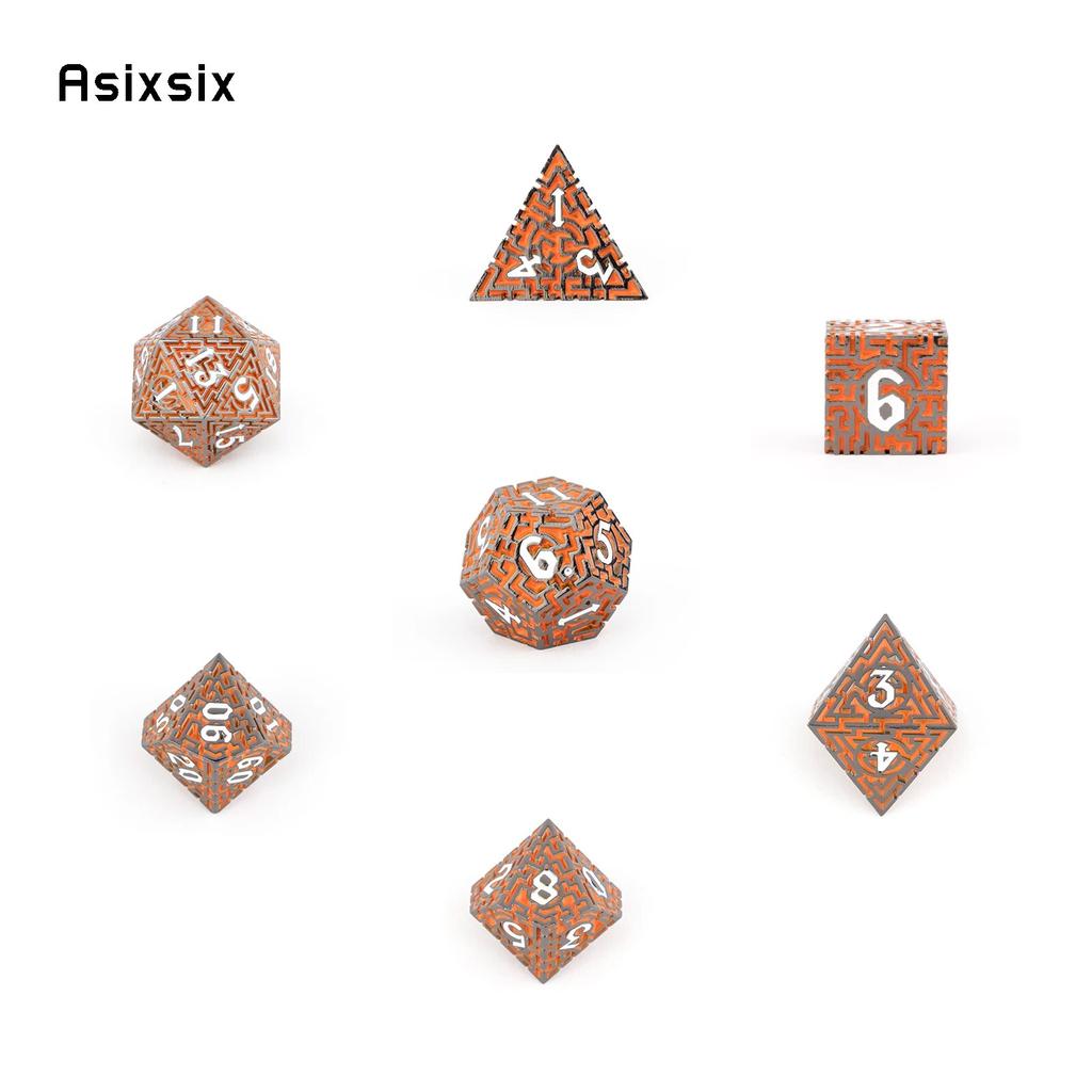 7 шт. красно-белые металлические кубики-лабиринт, набор твердых металлических многогранных кубиков, подходящий для ролевой игры, настольной игры, карточной игры