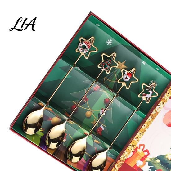 Stocking Stuffers for Christmas 4Pcs Stainless Steel Spoons, Coffee Stirring Xmas Dessert Teaspoons Santa Claus Tableware with Gift Box, Holiday Tea,