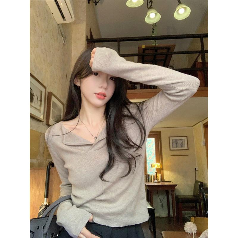 Свитер с V-образным вырезом Pure desire, женский, весенне-осенний, нишевый, с тонким верхом на плечах, шикарный свитер оверсайз с длинными рукавами, вязаный