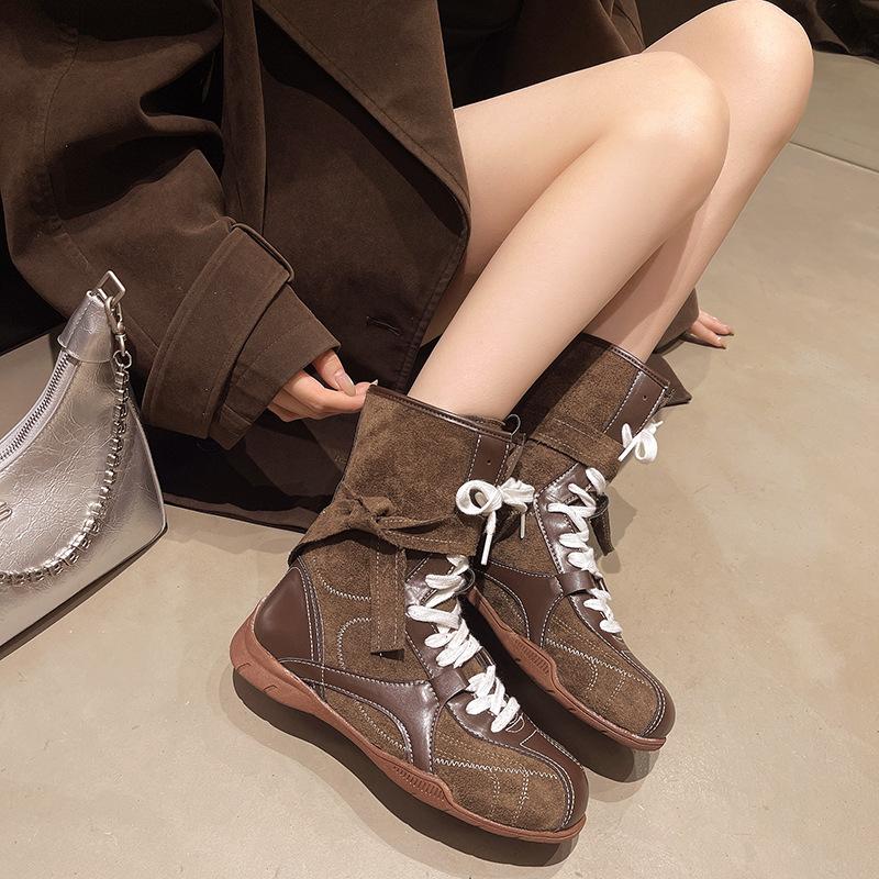 Retro German Training Martin Boots Women's 2025 Autumn New Casual Sports Short Boots Boxing Boots Round Head Mid-tube Western Boots