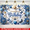 2D, 1 piece, blue butterfly theme, with the words "Happy Birthday", butterflies, hearts and shiny stars patterns