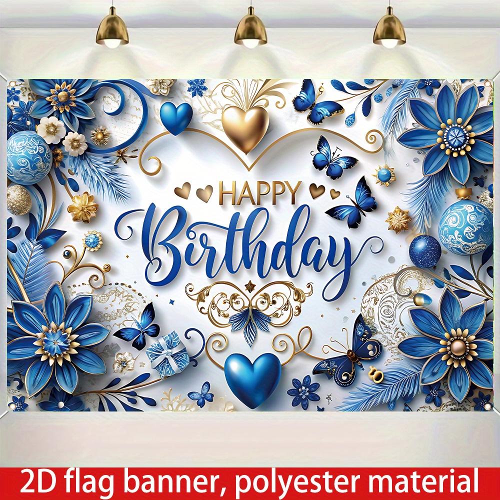 2D 1 piece blue butterfly theme with the words "Happy Birthday" butterflies hearts and shiny stars patterns