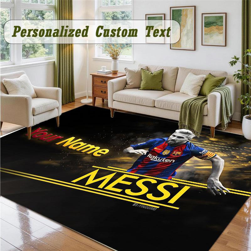 Crystal Velvet Square Rug Custom NameLionel Messi Pattern Non Slip Home Floor Decor Rug