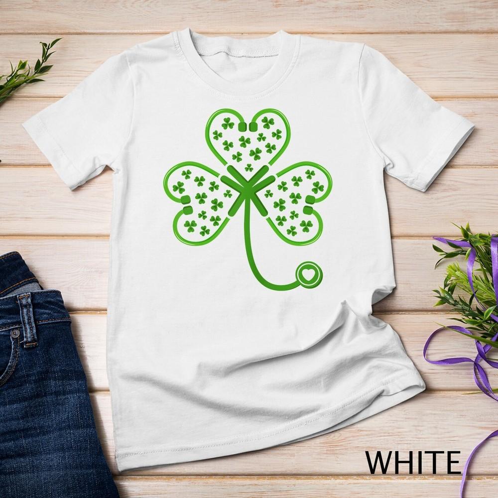 Womens Shamrock Stethoscope Nurse T Shirt St Patricks Day Lucky Unisex T-shirt