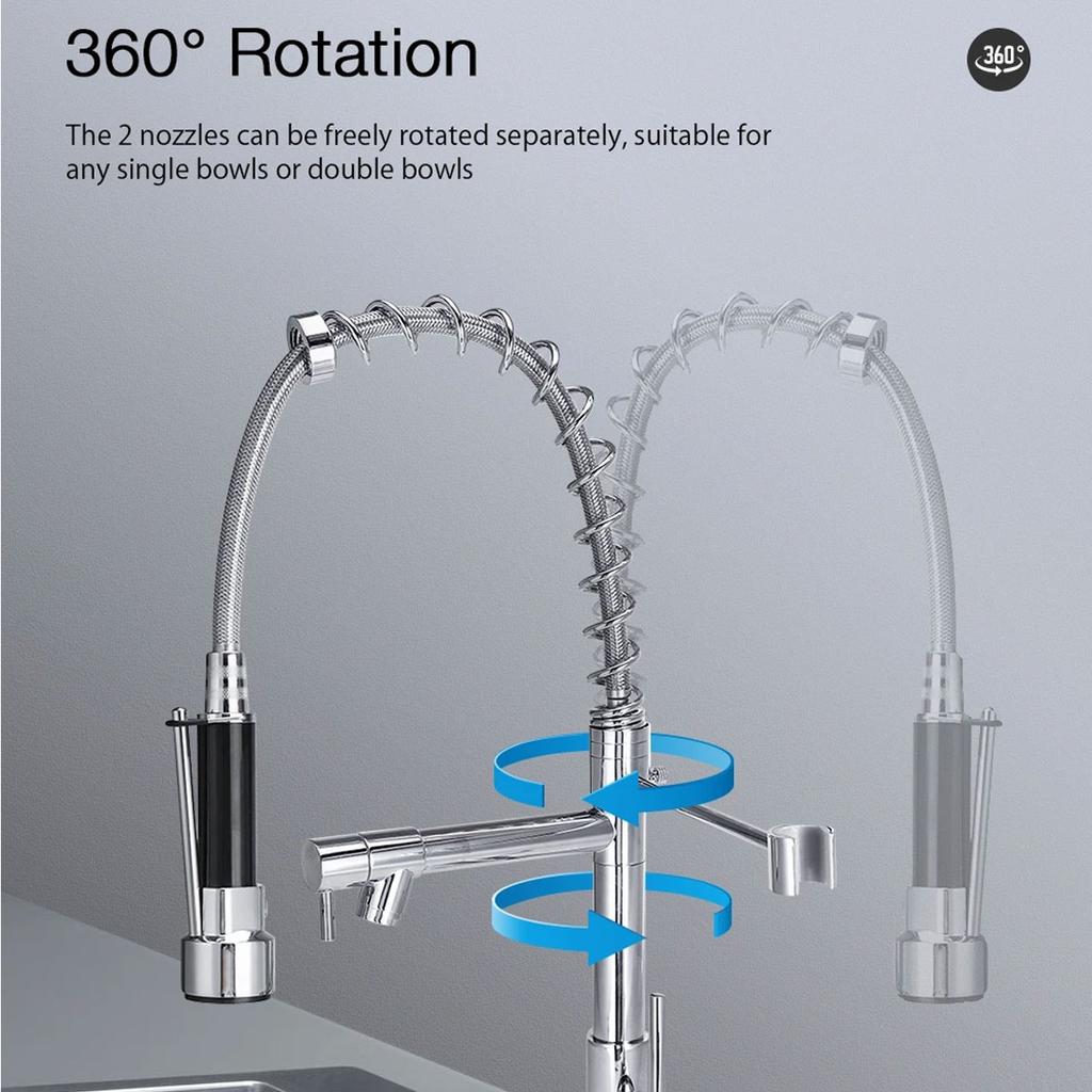 Выдвижной кухонный кран с хромированной отделкой, пружинный смеситель с поворотным изливом, раковина