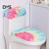 Мягкий плюшевый чехол для унитаза, набор с эластичными краями радужного цвета, легко подгоняемый чехол для унитаза, декор для ванной комнаты