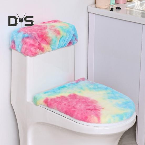 Мягкий плюшевый чехол для унитаза, набор с эластичными краями радужного цвета, легко подгоняемый чехол для унитаза, декор для ванной комнаты