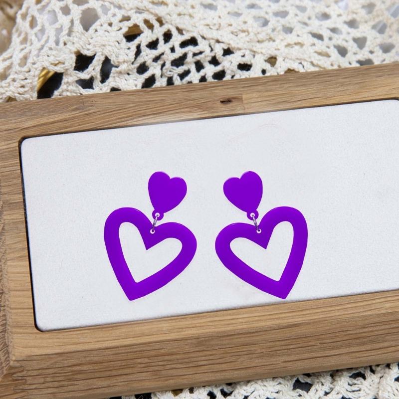 Стильные Акриловые Серьги-Подвески Розовые Сердечки Серьги-Капли Женские Вечерние Полые Серьги-Заявление Подарок на День Святого Валентина Легкие