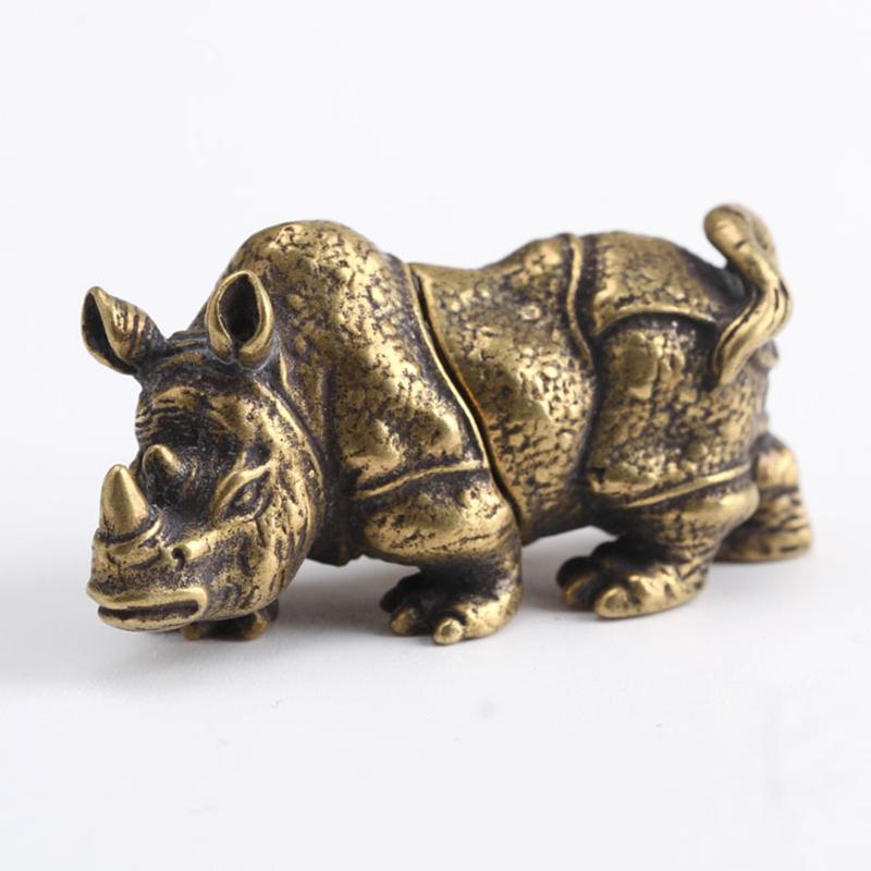 Convenient Useful Rhino Ornament Office Sculpture Toy Decor Handmade Mini Miniature Vivid Antique Copper Craft