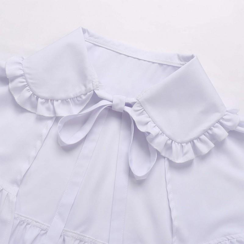 Womens Sweet Lolita Capelet With Bow Collar Ruffle Trim French Vintage Style Lightweight Outerwear