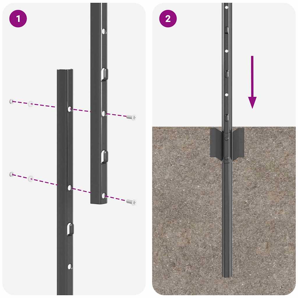 Embedded Fence Post 5 pcs Gray 200 cm