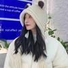 Вязаная шапка-лягушка женская с защитой ушей и лица от холода, теплая шерстяная шапка для велоспорта, мультяшная флисовая шапка, визуально делающая лицо худым
