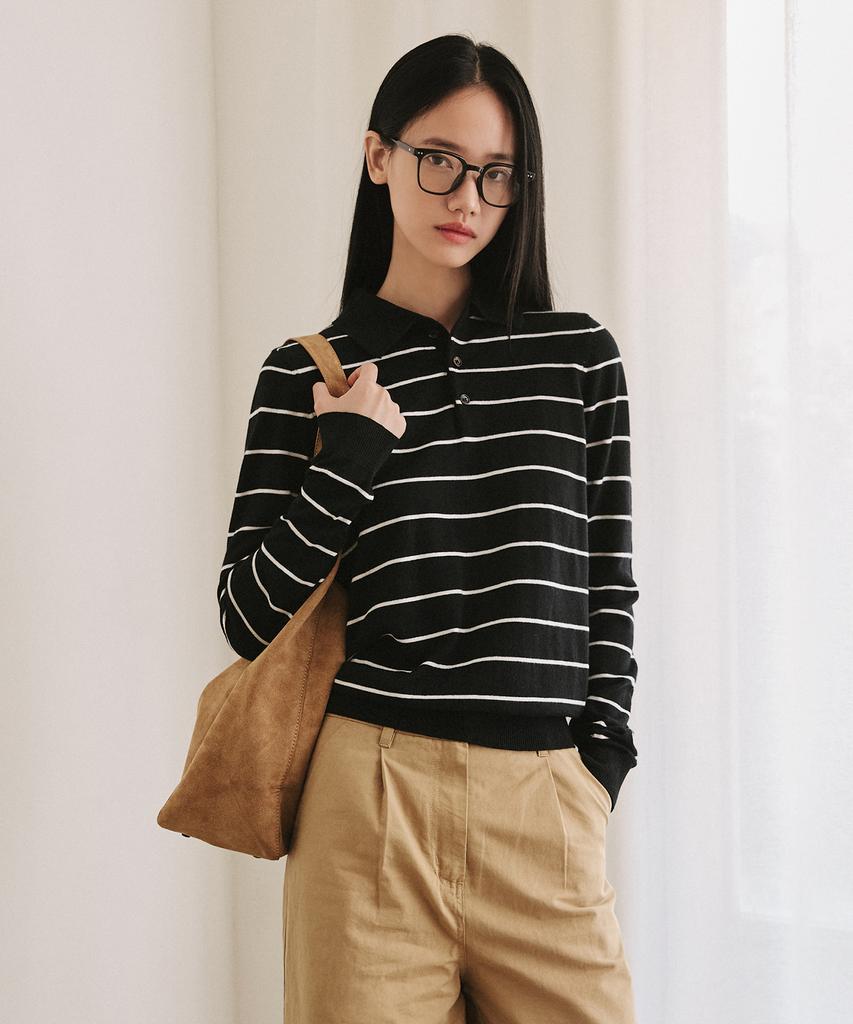 LEFTSEOUL Mono Stripe Collar Knit [Black]