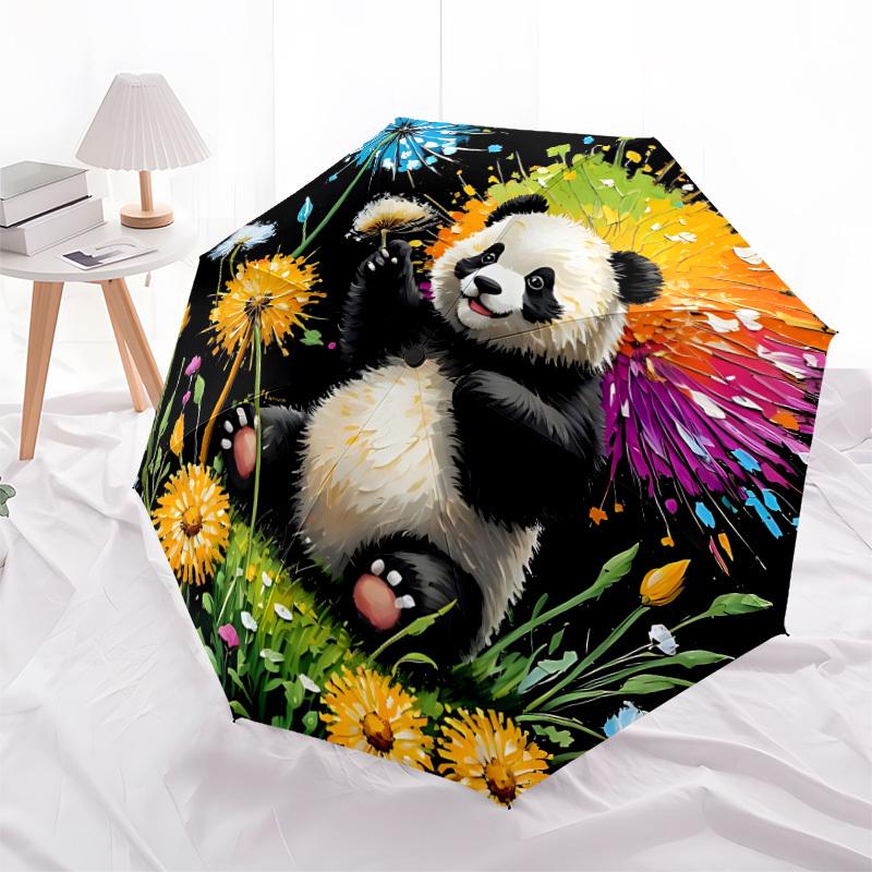 1pc Panda Flowers Automatic Open/Close Umbrella - Portable Collapsible Umbrella with 8-Rib Stability, Fashion Lovers yy251017097