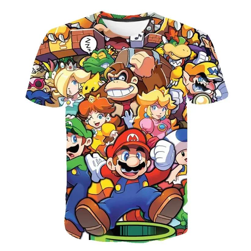 MINISO Child Game Super Mario Bros T Shirt Kids Boy Cartoon Clothes Tops Tees Boys T-shirt Luigi Mario T-shirts Children's Short Sleeve