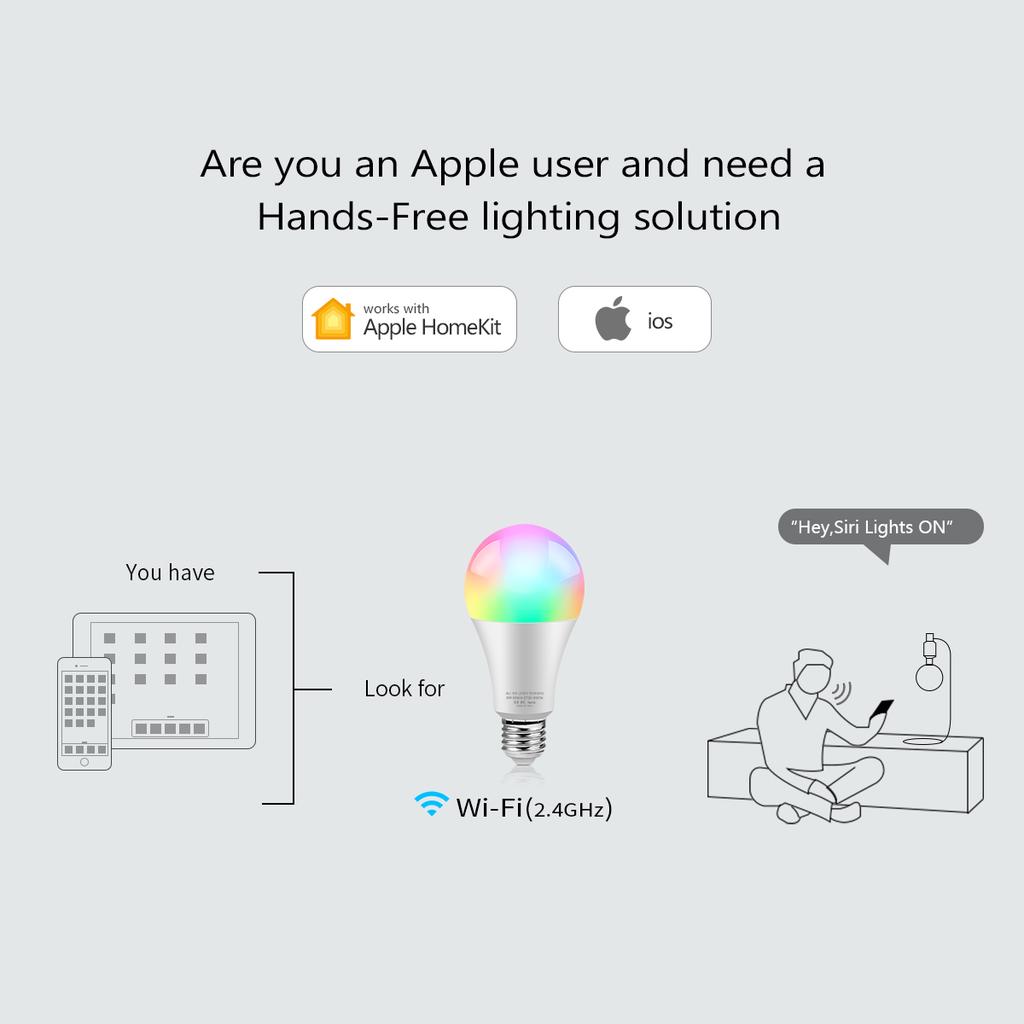 Apple Homekit App LED WIFI Smart Light Bulb Lamp Siri Voice Control LED Bulbs 16 Million Full Colors Smart Home Lighting For IOS
