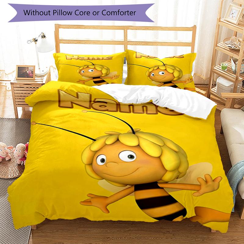 3pcs Custom Name Maya the Bee Bedding Set Duvet Cover Closure Includes 1 Duvet Cover & 2 Pillowcases, Soft and Comfortable for All Seasons.