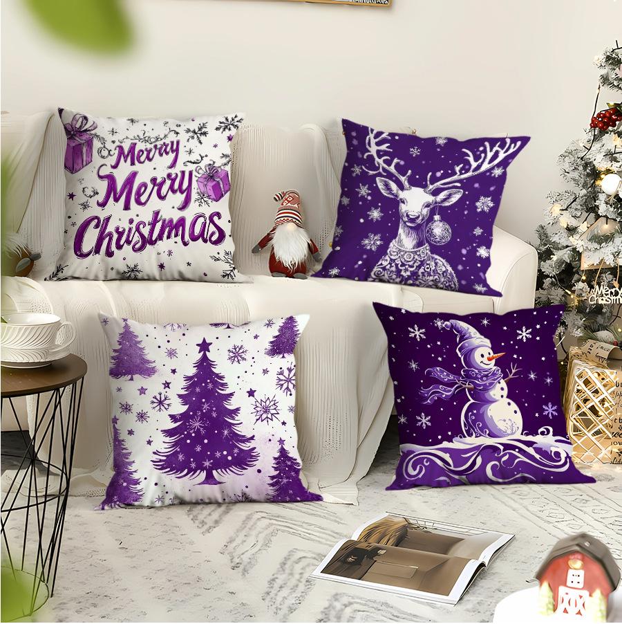 Pillow Cover Christmas Purple Simple Print Home Sofa Cushion Cover Pillow Cover