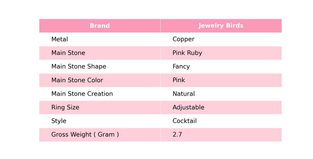 Розовый рубин Медь Заявление Гальванопластика Коктейль Друг Подарок Кольцо Ювелирные изделия V-42